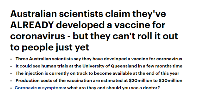 喜大普奔！澳洲科学家宣称已研发出新冠病毒疫苗