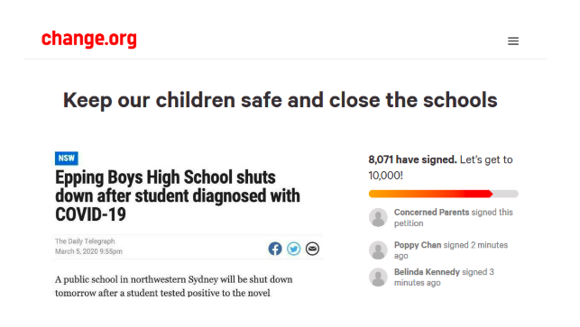 澳洲新冠疫情不断升级 全澳数万人签名请愿 呼吁莫里森尽快关闭学校