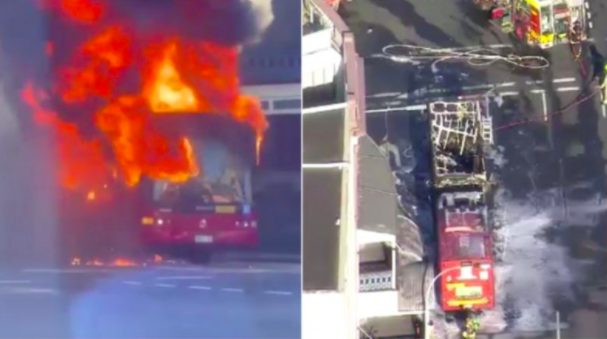 悉尼街头公交车突然“爆炸起火”，现场火焰冲天，乘客紧急撤离，多条道路关闭