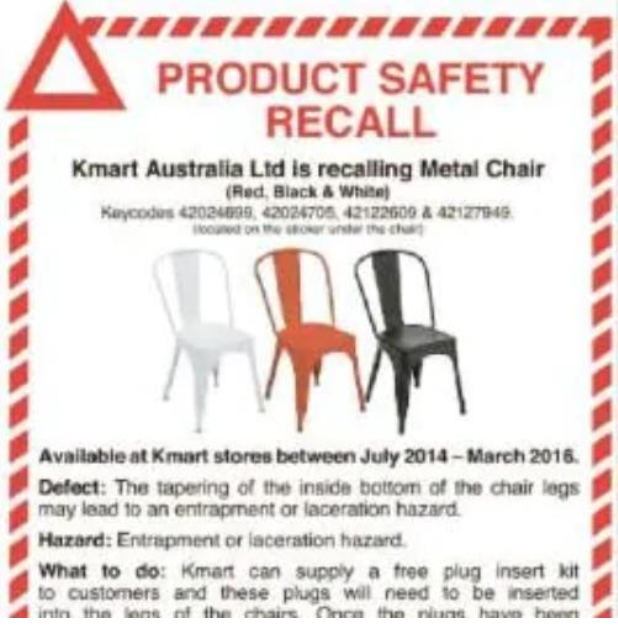 Kmart紧急召回一款热销的椅子，已有用户受伤住院！