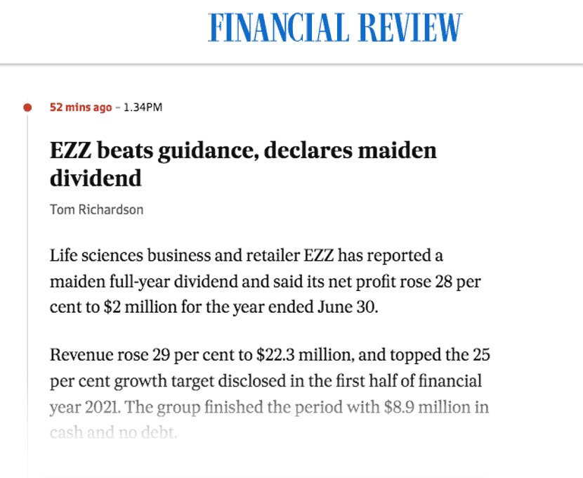 AFR澳洲金融评论重版报道：EZZ超出预期，21财年表现亮眼！
