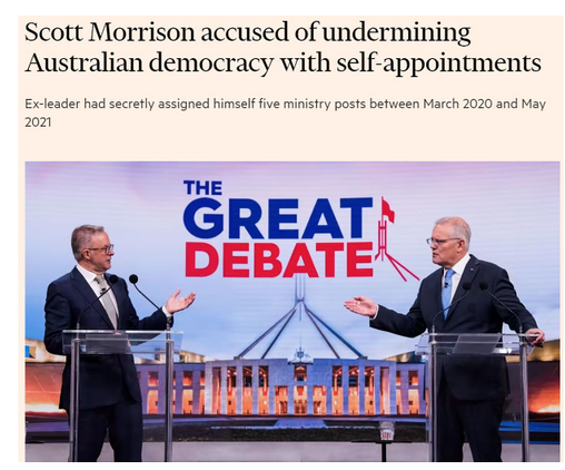 “秘密兼职门”登上全球媒体头条，莫里森被批“破坏澳洲民主”