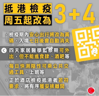 港府官宣：香港实施3+4！隔离3天可返内地，周五起生效