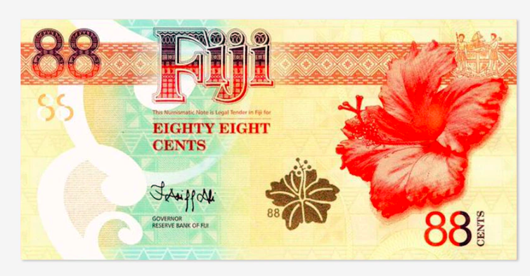 斐济储备银行发行印有财神的88分纪念钞