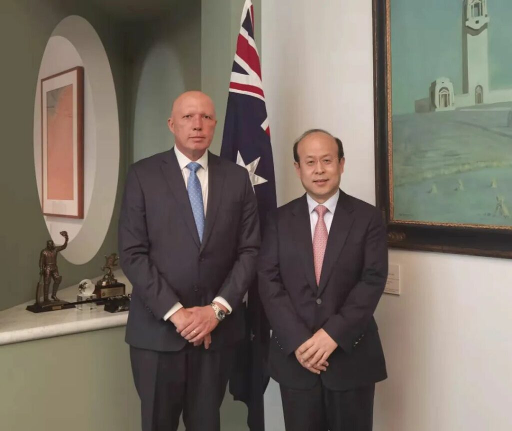 中国驻澳大使肖千会见反对党党魁达顿